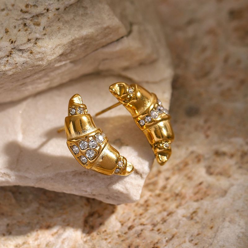 1 Par Estilo IG Estilo Simple Bolsa De Garra Embutido Acero Inoxidable 316 Diamantes De Imitación Chapados en oro de 18k Pendientes