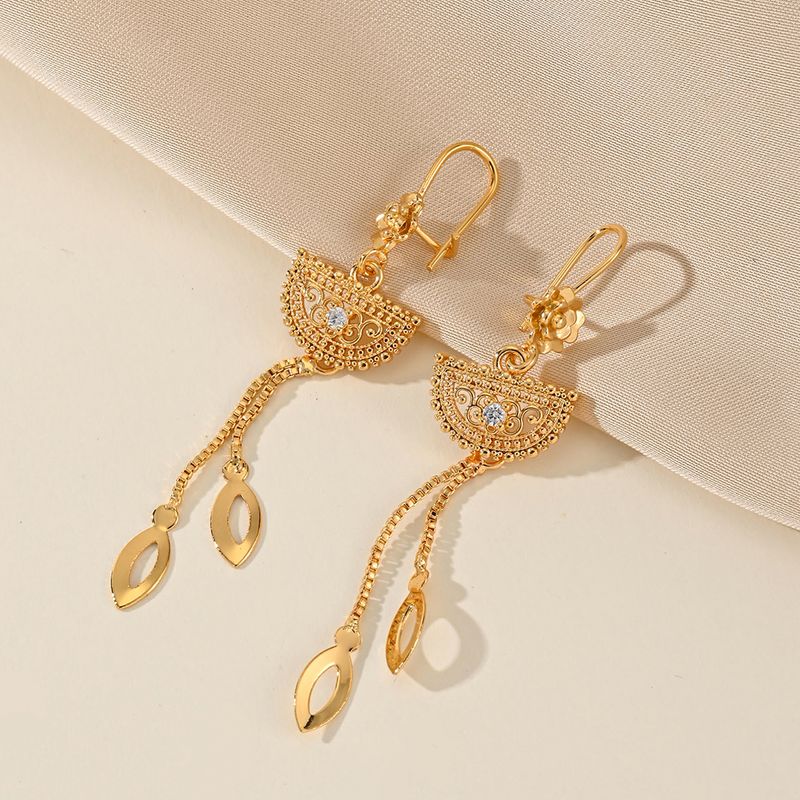 1 Pair Elegant Bridal Geometric Tassel Inlay Copper Zircon Gold Plated Drop Earrings
