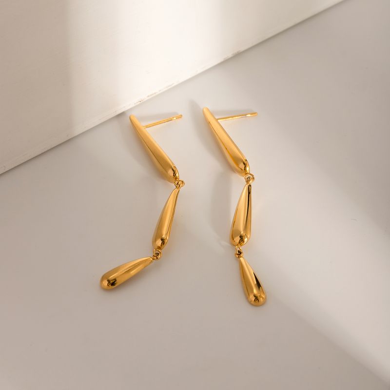 1 Pair IG Style Simple Style Water Droplets 304 Stainless Steel 18K Gold Plated Drop Earrings