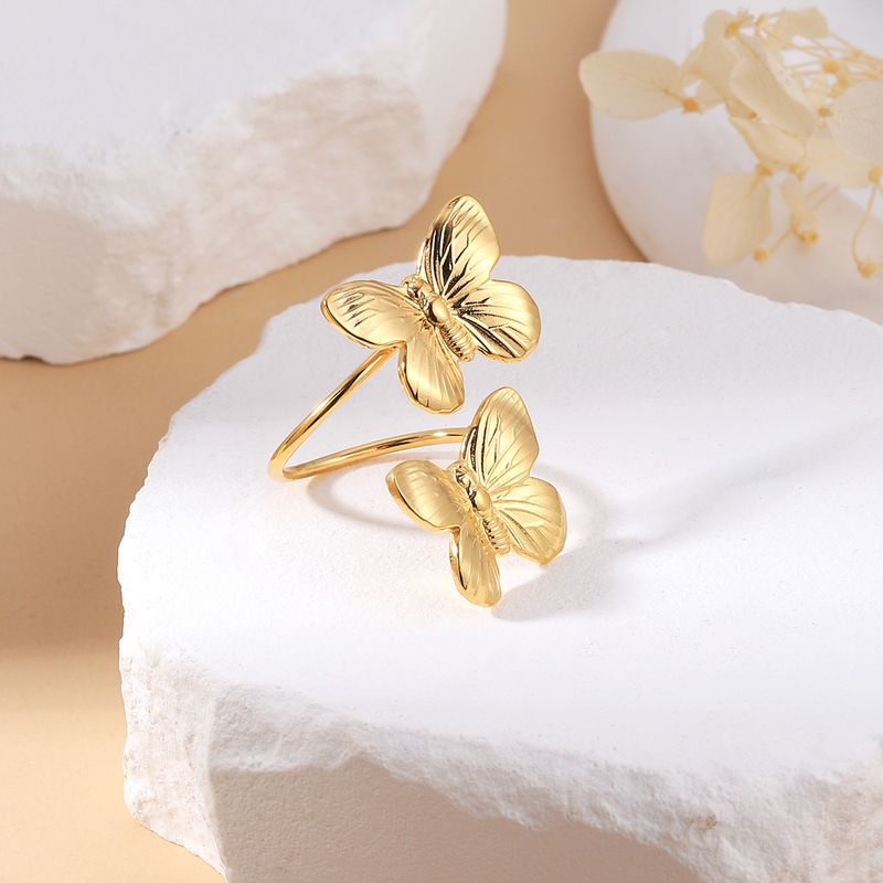 IG Style Sweet Butterfly 304 Stainless Steel 18K Gold Plated Open Rings In Bulk