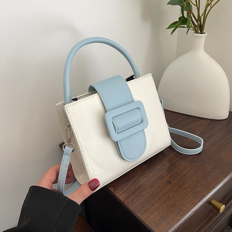 Women's Medium Pu Leather Color Block Solid Color Vintage Style Classic Style Sewing Thread Magnetic Buckle Crossbody Bag