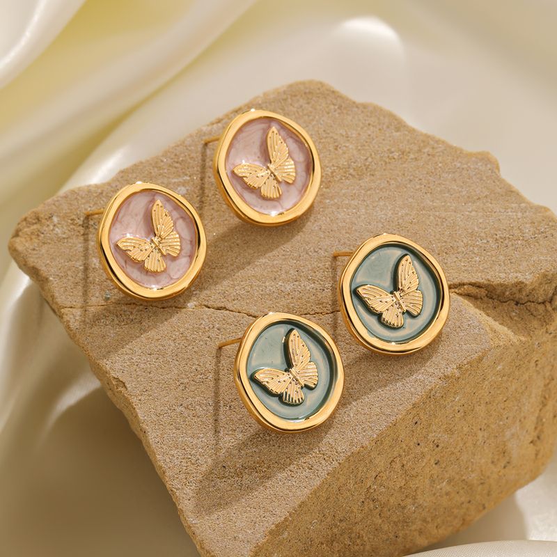 1 Pair Casual Elegant Vacation Butterfly Copper 18K Gold Plated Ear Studs