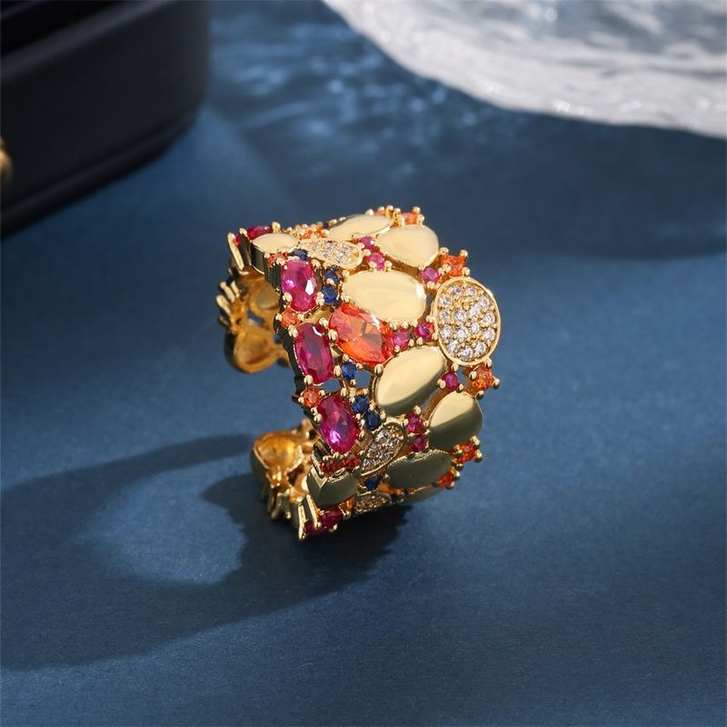 Kupfer 18 Karat Vergoldet Glam Luxuriös Klassischer Stil Überzug Inlay Irregulär Zirkon Offener Ring