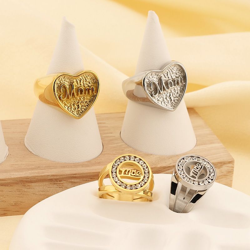 Basic Modern Style Classic Style Letter Heart Shape Solid Color 304 Stainless Steel 18K Gold Plated Rings In Bulk