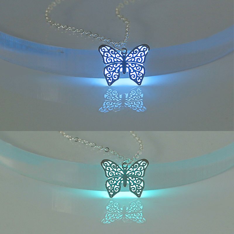 Copper Romantic Sweet Luminous Butterfly Pendant Necklace