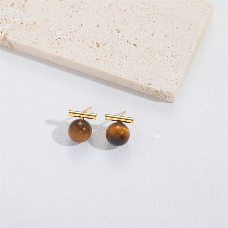 1 Paire Style Vintage Style Simple Rond Placage Incruster Perle Artificielle Le Cuivre Pierre Naturelle Plaqué Or Boucles D'Oreilles