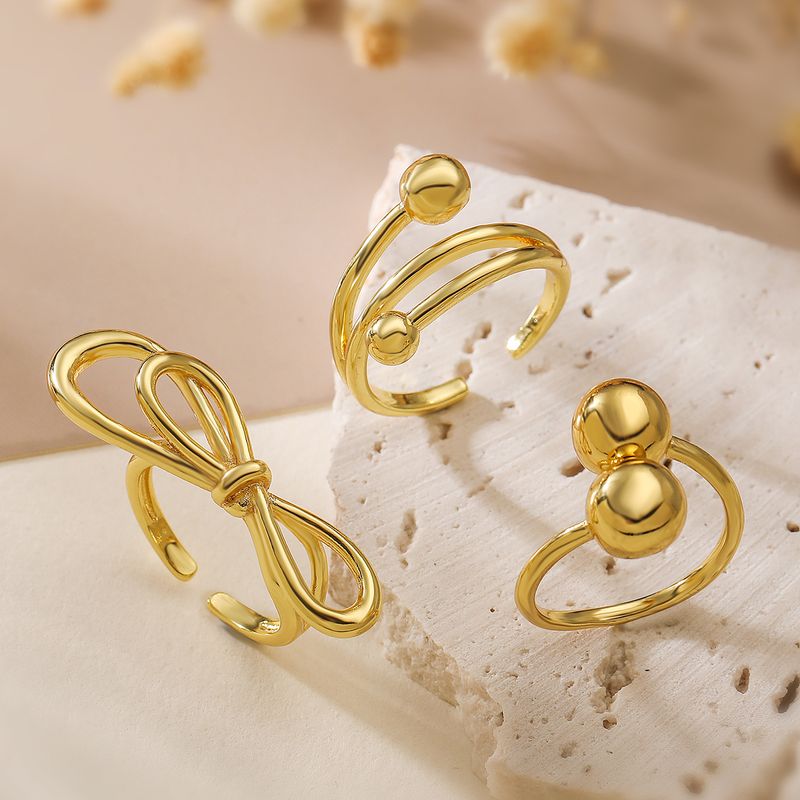 Copper 18K Gold Plated Retro Simple Style Commute Plating Solid Color Bow Knot Open Rings