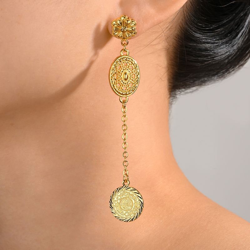 1 Pair Simple Style Classic Style Coin Plating Copper 18K Gold Plated Drop Earrings