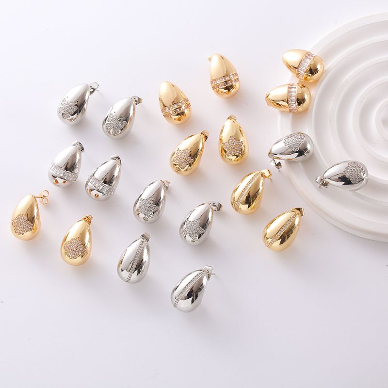 1 Pair Simple Style Classic Style Solid Color Plating Inlay Copper Zircon 18K Gold Plated Ear Studs