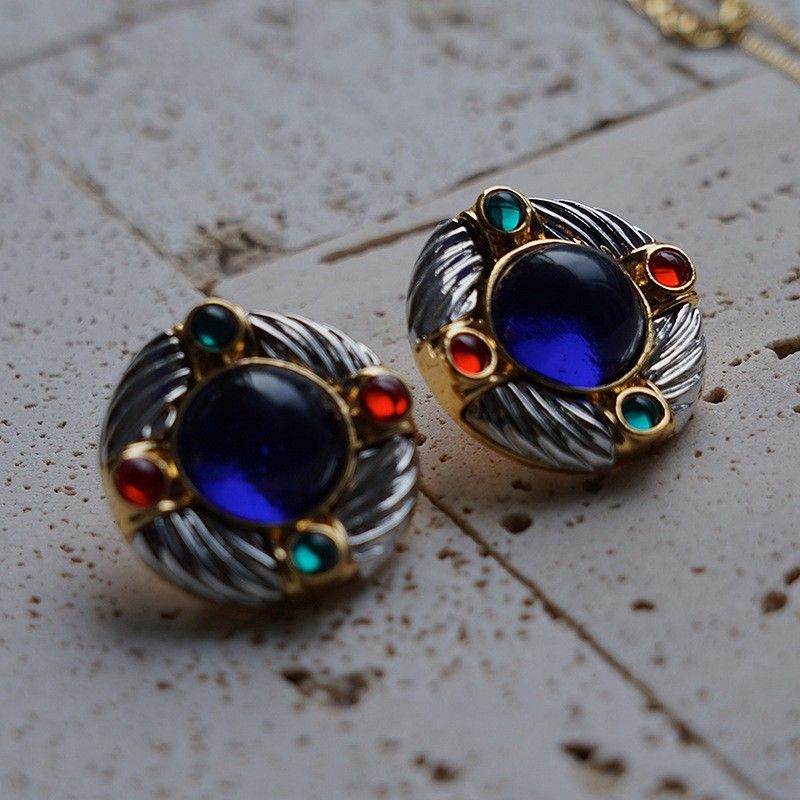 1 Pair Classical Ethnic Style Round Square Plating Inlay Alloy Zircon Gold Plated Ear Studs