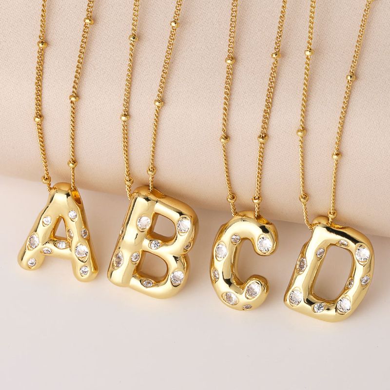 Copper 18K Gold Plated Modern Style Simple Style Plating Inlay Letter Zircon Pendant Necklace