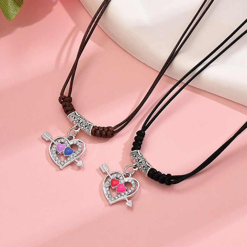 Wholesale Jewelry Simple Style Classic Style Heart Shape Alloy Zinc Alloy Rhinestones Inlay Pendant Necklace