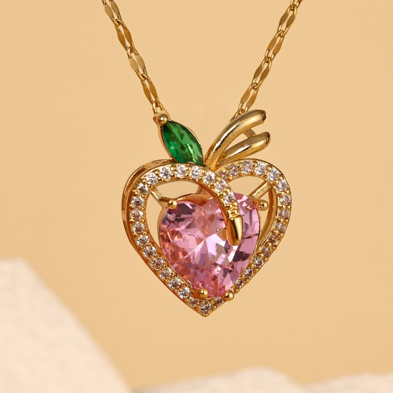 304 Stainless Steel Copper 18K Gold Plated Elegant Glam Plating Inlay Heart Shape Zircon Pendant Necklace