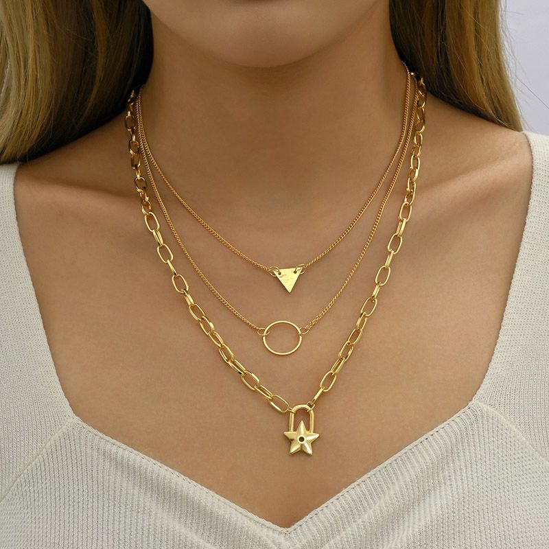 Wholesale Jewelry Simple Style Classic Style Solid Color Zinc Alloy Gold Plated Plating Layered Necklaces
