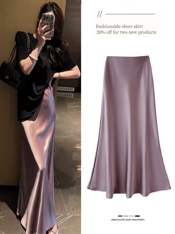 Summer Streetwear Solid Color Polyester Acetate Fabric Midi Dress Skirts