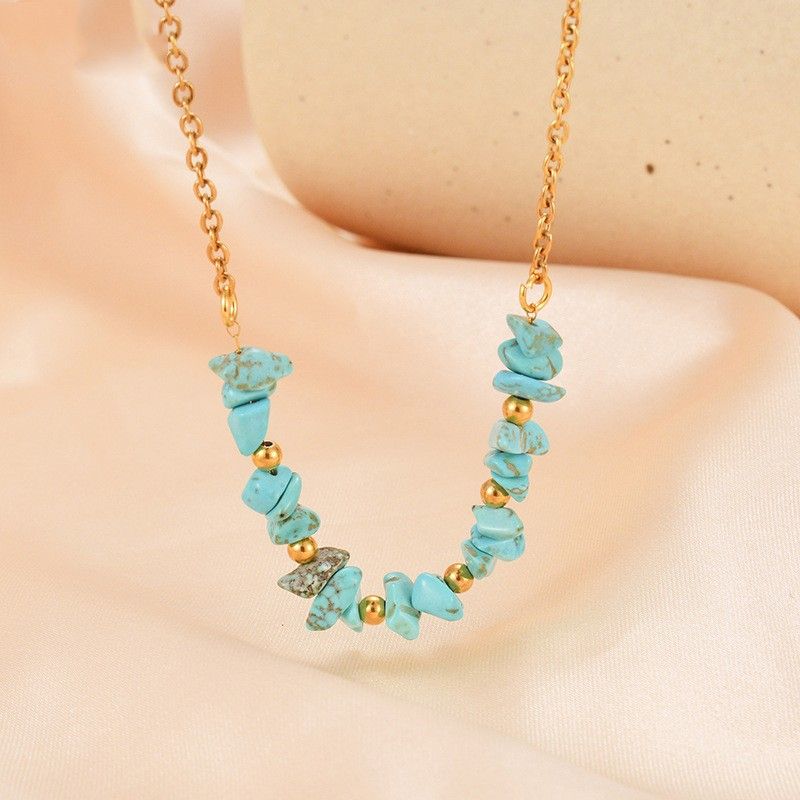 304 Stainless Steel Gravel Gold Plated Simple Style Classic Style Plating Color Block Necklace