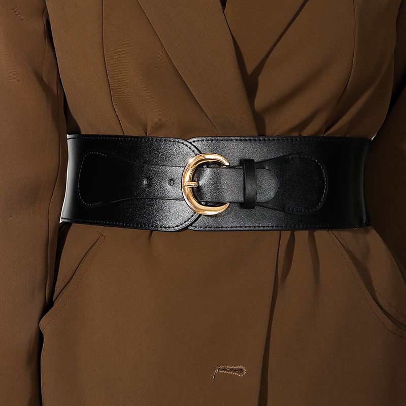 Elegante Glamour Estilo Simple Color Sólido Cuero Sintético Hebilla Del Cinturón Mujeres Cinturones De Cuero