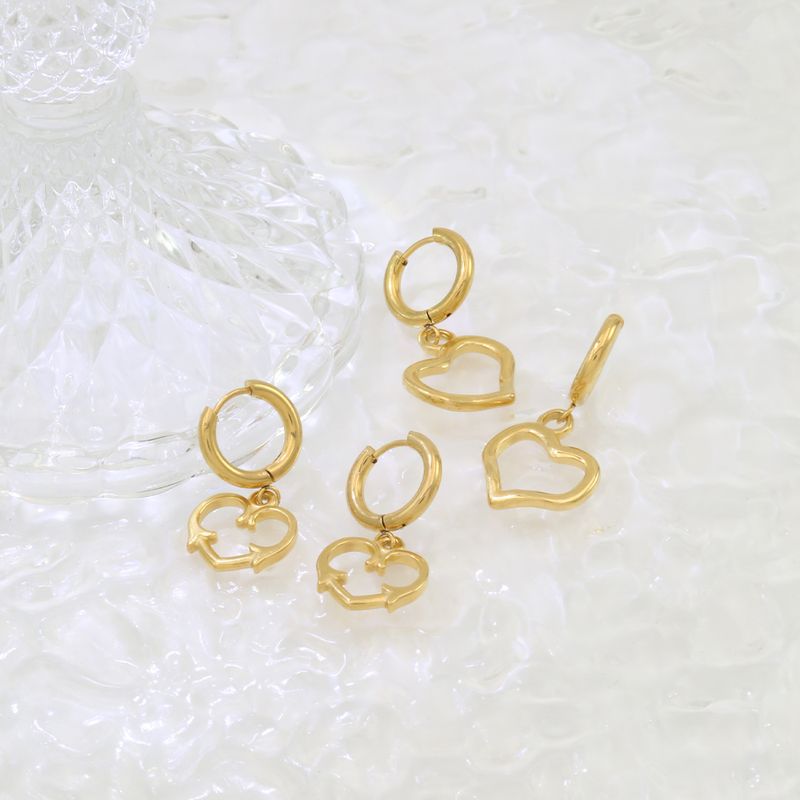 1 Pair Casual Simple Style Heart Shape Plating 304 Stainless Steel 18K Gold Plated Drop Earrings