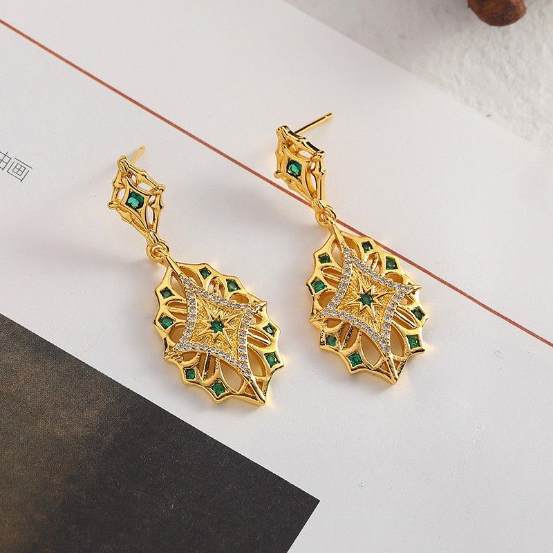 1 Pair Retro Roman Style Geometric Plating Inlay Carving Metal Copper Brass Pearl Zircon Gold Plated Drop Earrings Ear Studs