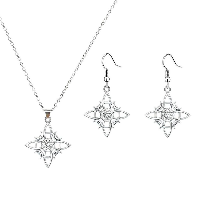 Simple Style Korean Style Solid Color Alloy Plating Hollow Out Silver Plated Women's Earrings Necklace