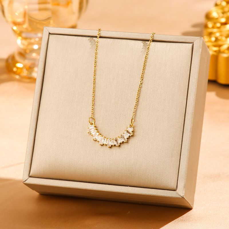 304 Stainless Steel 18K Gold Plated Sweet Simple Style Plating Inlay Solid Color Zircon Pendant Necklace
