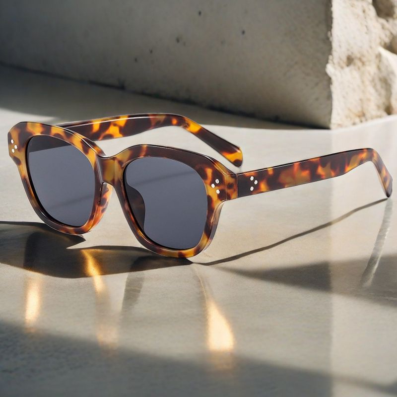 Retro Dulce Color Sólido Leopardo C.A. Cuadrado Fotograma Completo Gafas De Sol Mujer