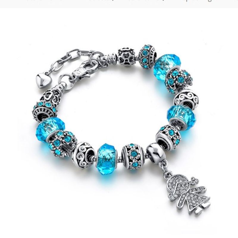 Cute Sweet Human Alloy Brass Beaded Chain Inlay Crystal Rhinestones Silver Plated Kid'S Bracelets