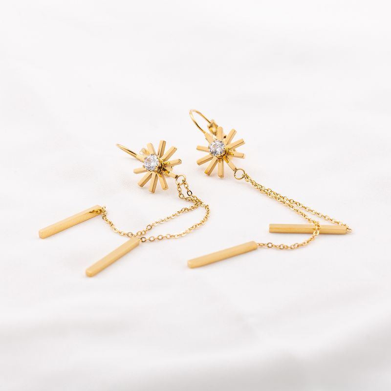 1 Pair IG Style Simple Style Flower Tassel Chain Inlay 304 Stainless Steel Rhinestones 18K Gold Plated Drop Earrings