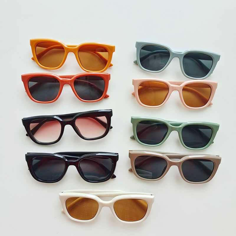 Sweet Solid Color Color Block Resin Square Full Frame Kids Sunglasses