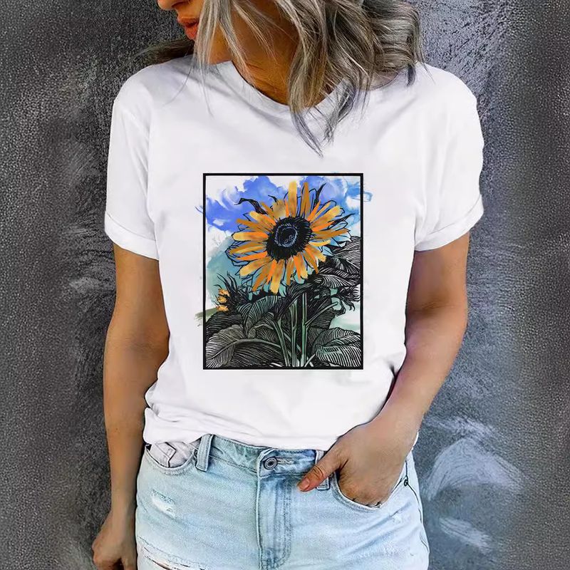 Frau T-Shirt Kurzarm T-Shirts Drucken Strassenmode Blume