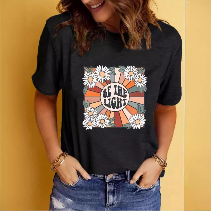 Women's T-shirt Short Sleeve T-Shirts Printing Streetwear Letter Flower