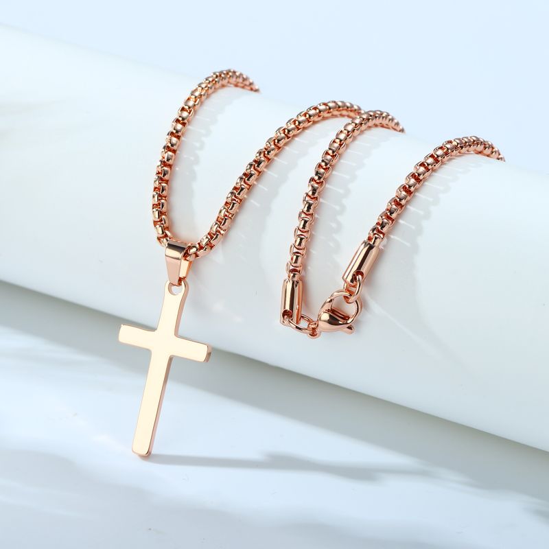 304 Stainless Steel Gold Plated Casual Vintage Style Plating Cross Pendant Necklace