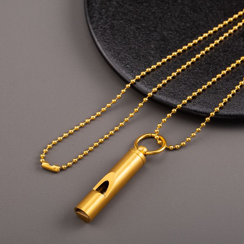 304 Stainless Steel 18K Gold Plated Hip-Hop Rock Polishing Plating Hollow Out Whistle Pendant Necklace