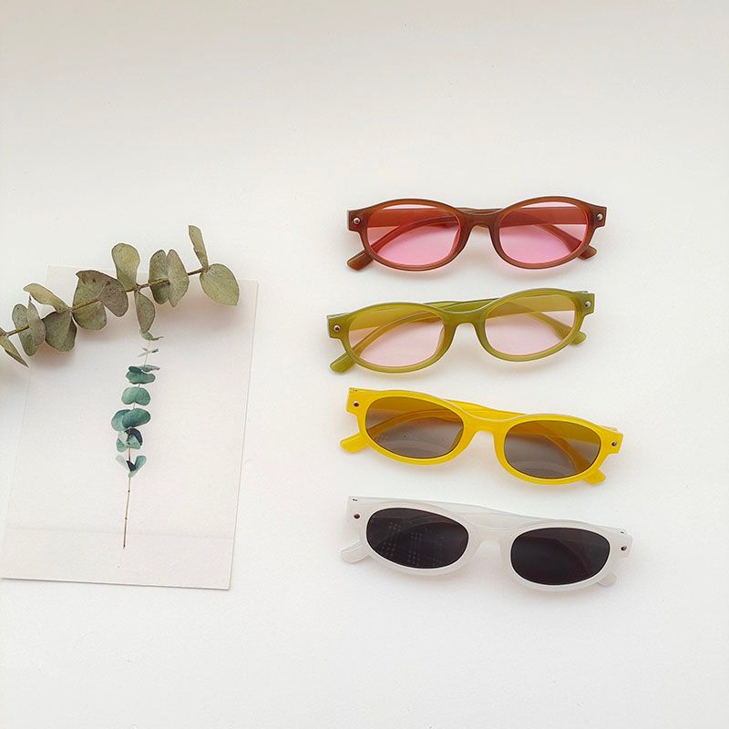 Casual Lindo Bloque De Color Resina Marco Ovalado Fotograma Completo Gafas De Sol Para Niños