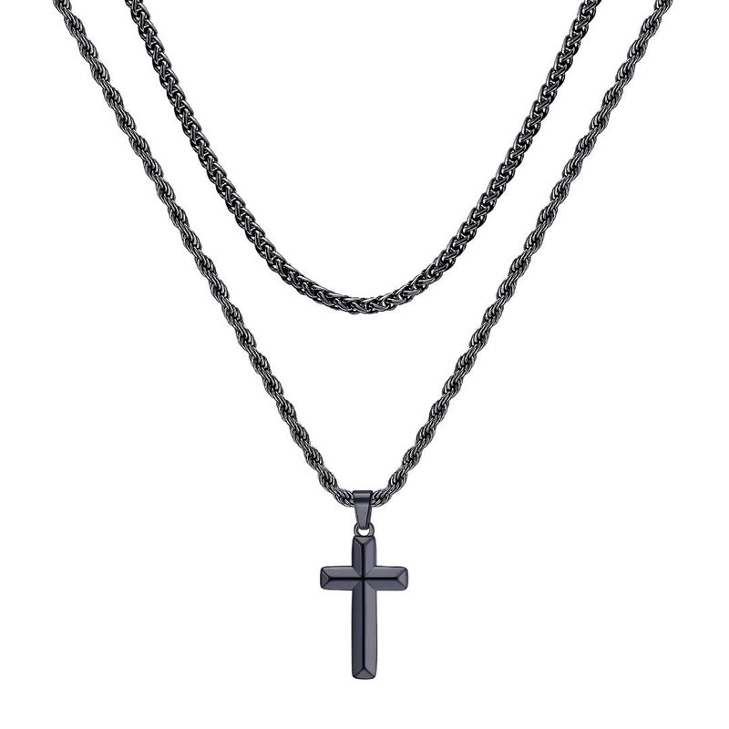 304 Stainless Steel 18K Gold Plated Casual Vintage Style Plating Cross Layered Necklaces