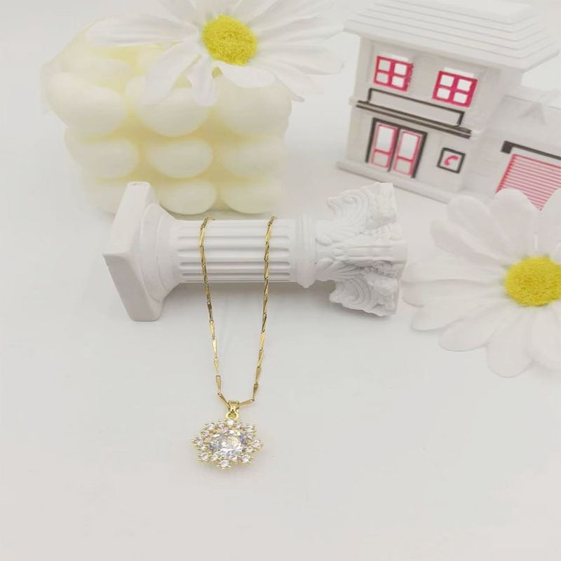 304 Stainless Steel Simple Style Classic Style Inlay Solid Color Rhinestones Pendant Necklace