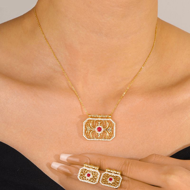 Copper 18K Gold Plated Shiny Inlay Solid Color Zircon Jewelry Set