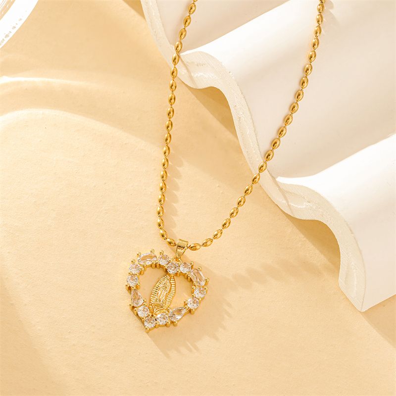 201 Stainless Steel Copper 18K Gold Plated Modern Style Sweet Classic Style Inlay Heart Shape Zircon Pendant Necklace