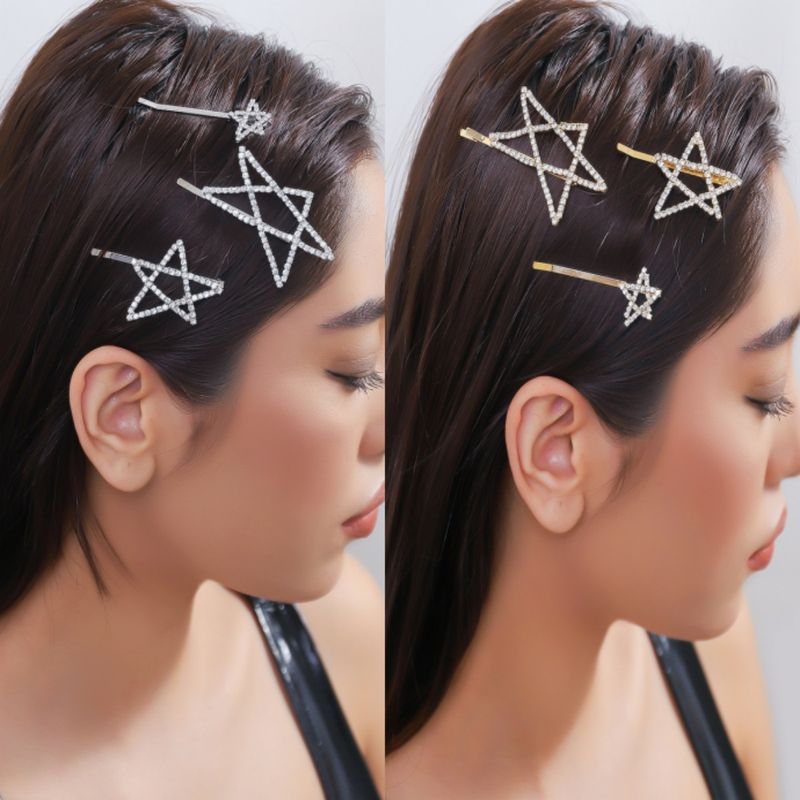 Mujeres Estilo IG Estilo Simple Estrella Diamante De Imitación Ahuecar Embutido Diamantes De Imitación Pinza Para El Cabello