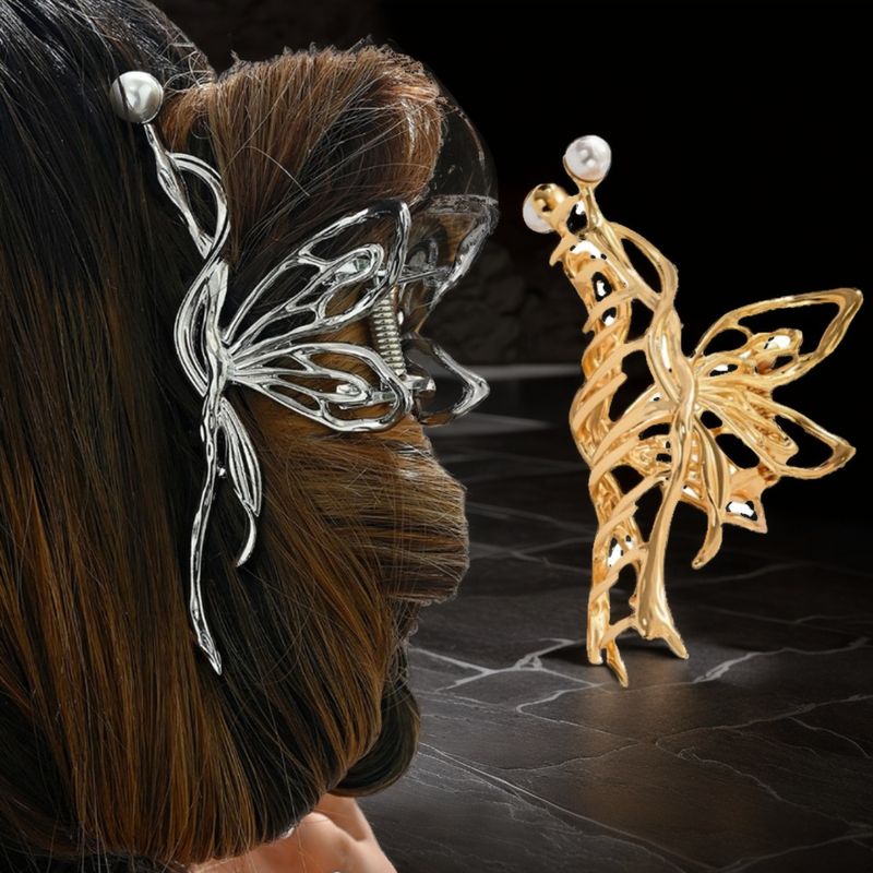 Frau IG-Stil Einfacher Stil Schmetterling Metall Aushöhlen Inlay Perle Haarkrallen