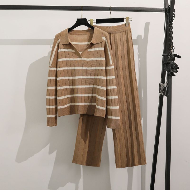Täglich Frau Einfacher Stil Streifen Polyester Streifen Hosen-Sets Hosen-Sets