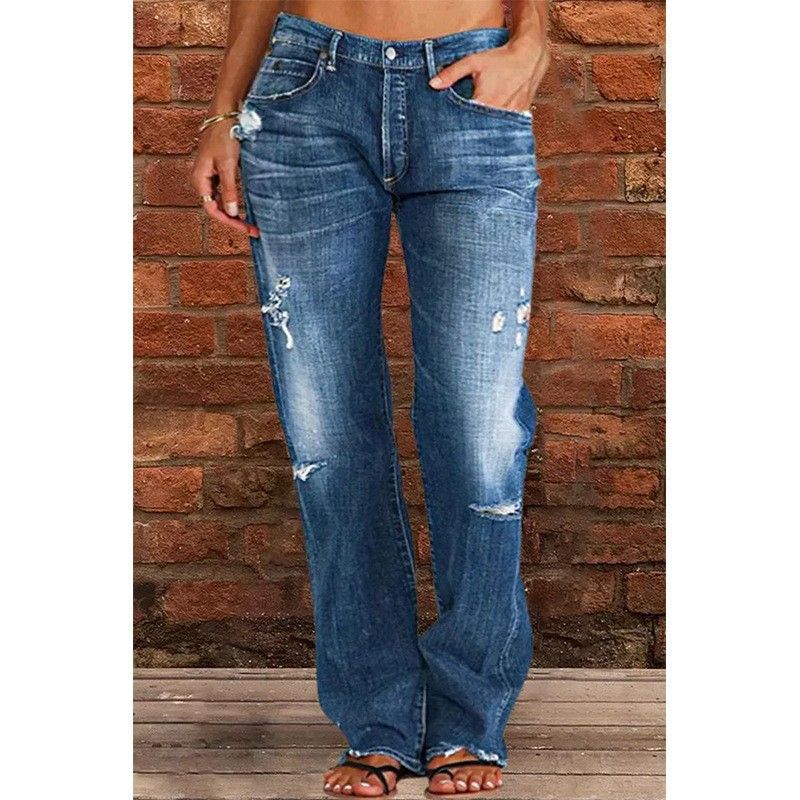 Femmes Vacances Du Quotidien Style Simple Couleur Unie Toute La Longueur Lavé Jeans