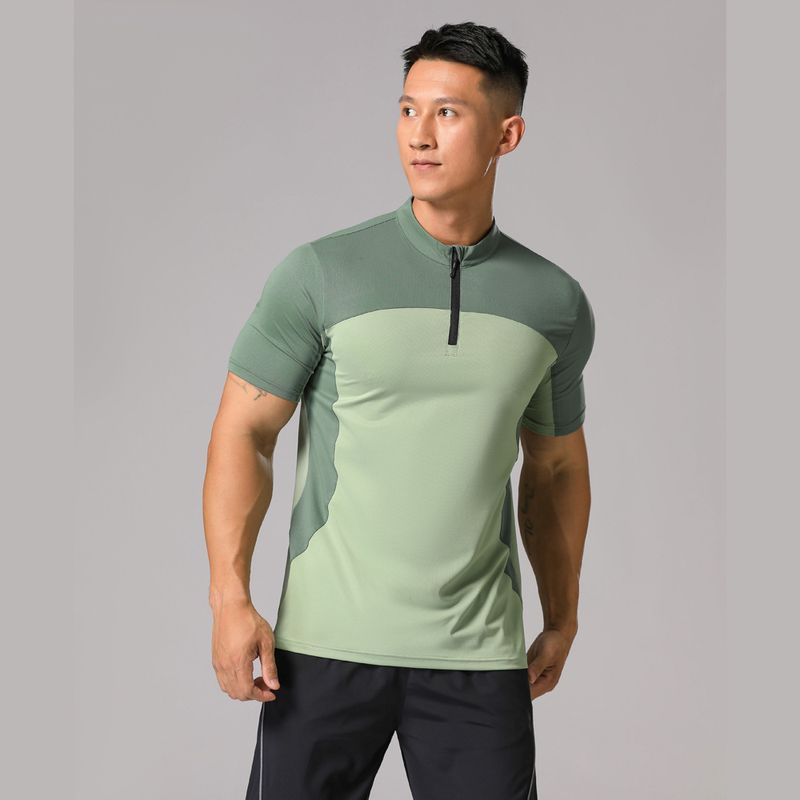 Hommes Des Sports Bloc De Couleur Mélange De Fibres Chimiques Polyester Col Montant Active Tops T-Shirt