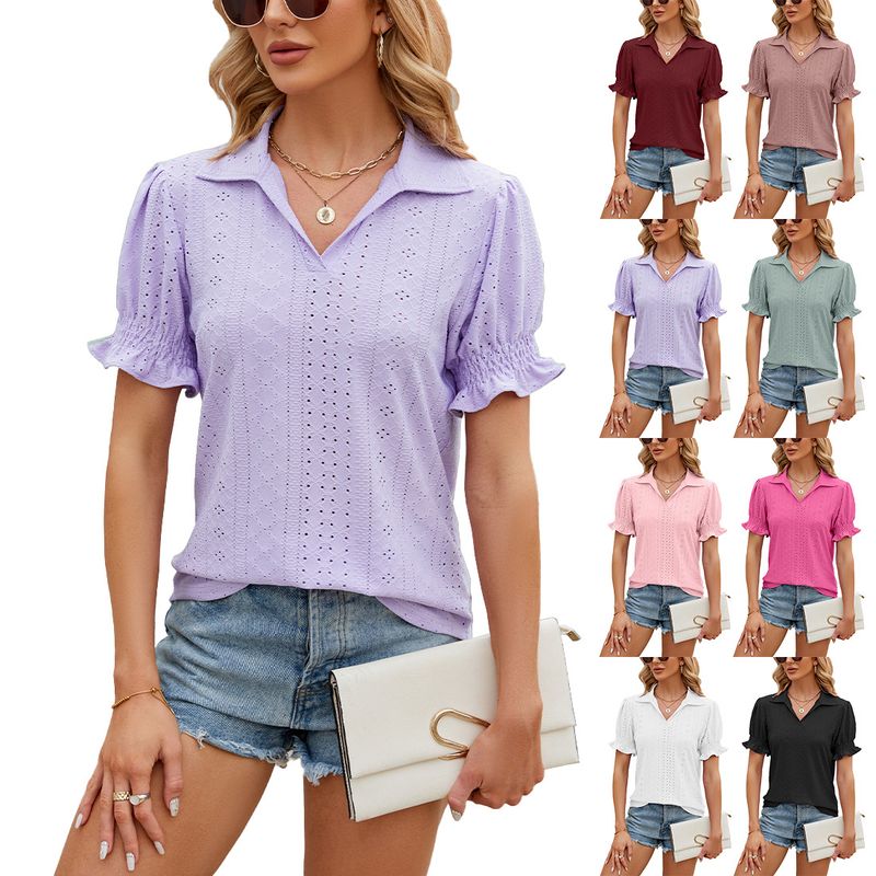 Femmes T-Shirt Manche Courte Blouses Patchwork Plissé Style Simple Couleur Unie