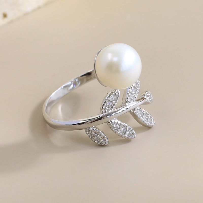 Sterling Silver White Gold Plated Elegant Glam Luxurious Polishing Plating Inlay Solid Color Pearl Open Rings