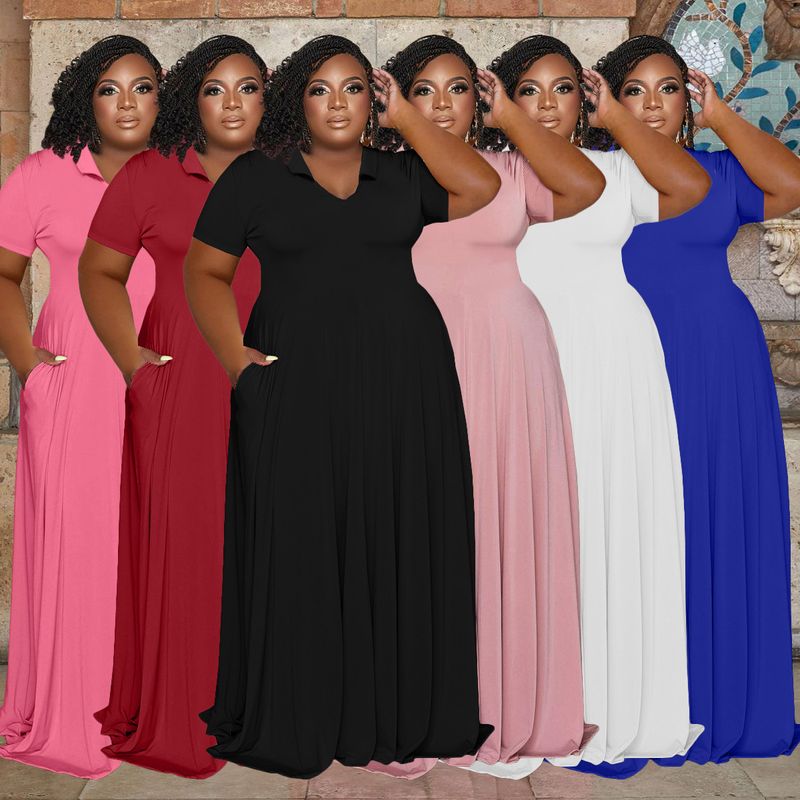 Women's Princess Dress Simple Style V Neck Short Sleeve Solid Color Maxi Long Dress Holiday Daily