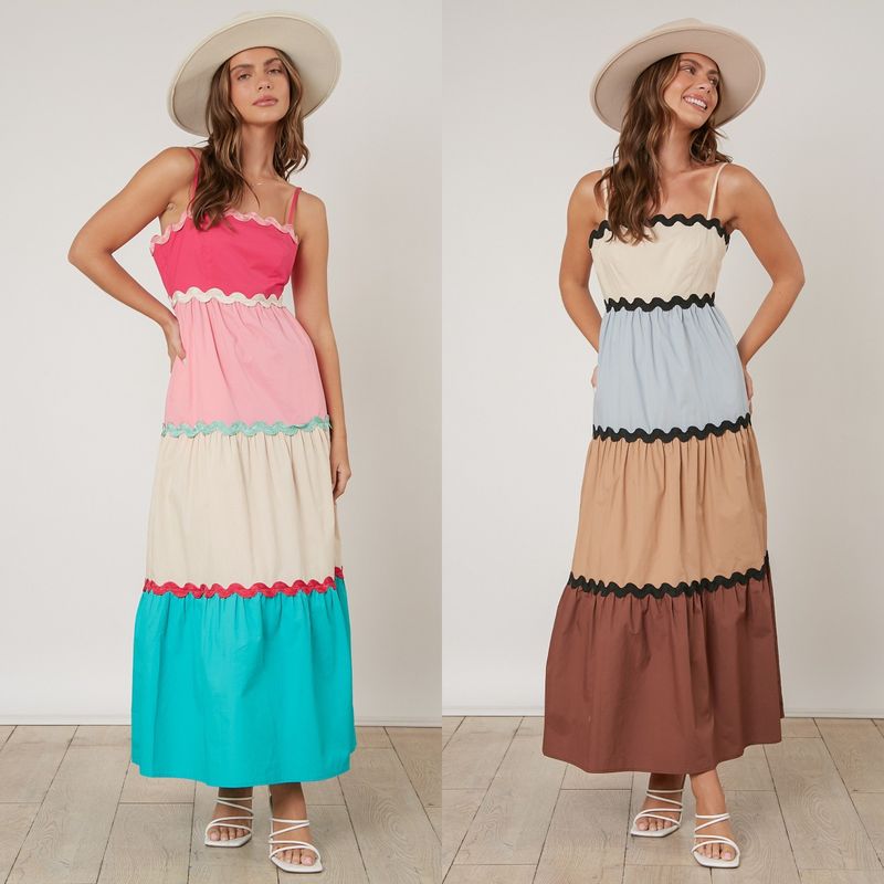 Women's Strap Dress Vacation Strap Backless Sleeveless Color Block Maxi Long Dress Holiday Daily