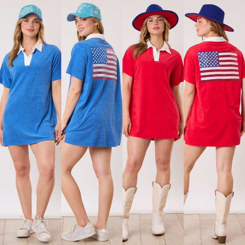 Femmes Robe Régulière Style Simple Refuser Impression Manche Courte Couleur Unie Drapeau Américain Au-Dessus Du Genou Du Quotidien