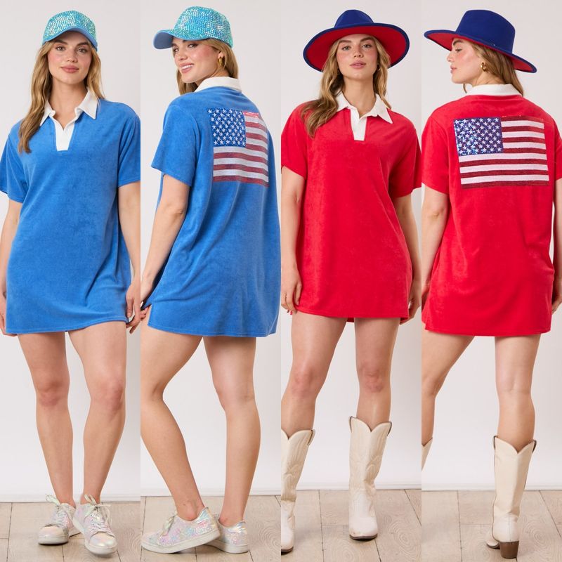 Frau Normales Kleid Einfacher Stil Ablehnen Drucken Kurzarm Einfarbig Amerikanische Flagge Über Dem Knie Täglich