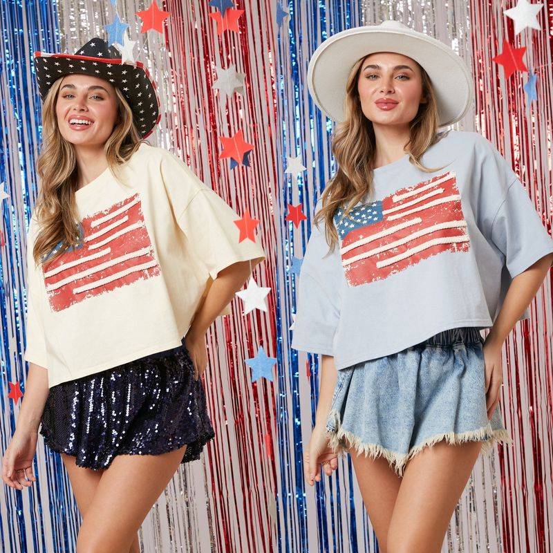 Women's T-shirt Short Sleeve T-Shirts Printing Simple Style National Flag